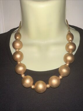 Vintage Gold Bead Painted Ball Statement Necklace
